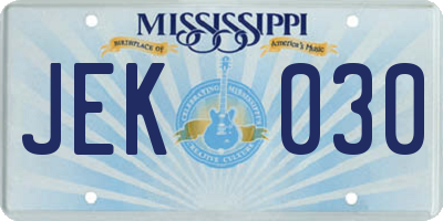 MS license plate JEK030