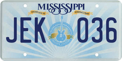 MS license plate JEK036