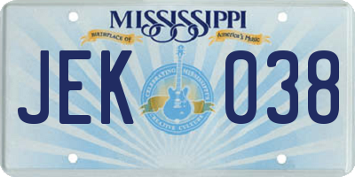 MS license plate JEK038