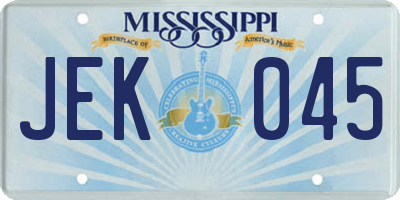 MS license plate JEK045
