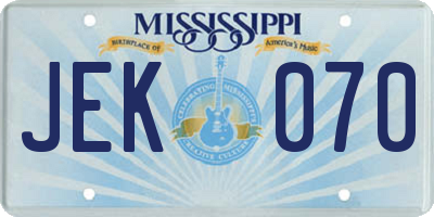 MS license plate JEK070