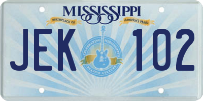 MS license plate JEK102
