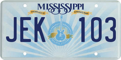 MS license plate JEK103