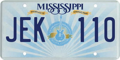 MS license plate JEK110