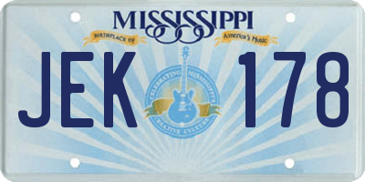 MS license plate JEK178