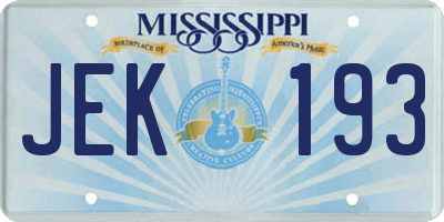 MS license plate JEK193