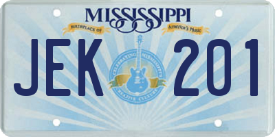 MS license plate JEK201