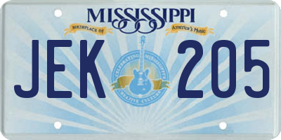 MS license plate JEK205