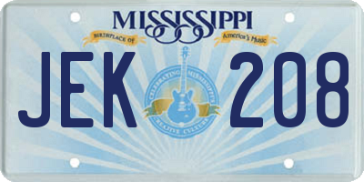 MS license plate JEK208