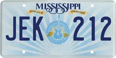 MS license plate JEK212