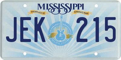 MS license plate JEK215