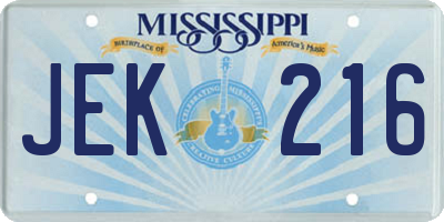 MS license plate JEK216