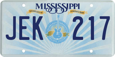 MS license plate JEK217