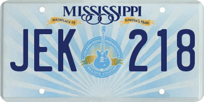 MS license plate JEK218