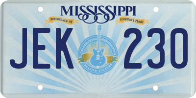 MS license plate JEK230