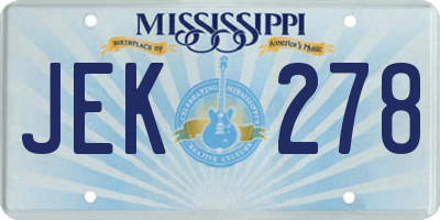 MS license plate JEK278