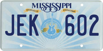 MS license plate JEK602