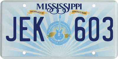 MS license plate JEK603