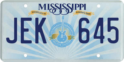 MS license plate JEK645