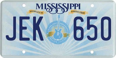 MS license plate JEK650