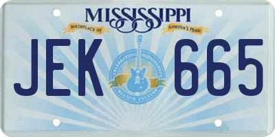 MS license plate JEK665