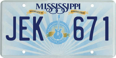 MS license plate JEK671