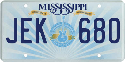 MS license plate JEK680
