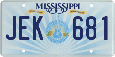 MS license plate JEK681