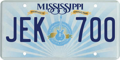 MS license plate JEK700