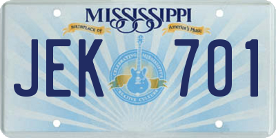 MS license plate JEK701