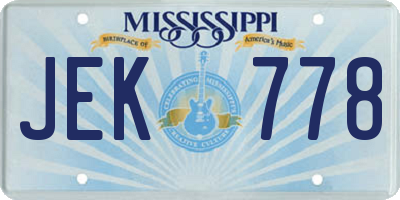 MS license plate JEK778