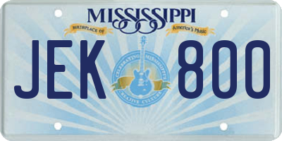 MS license plate JEK800