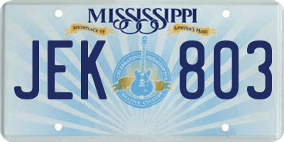 MS license plate JEK803