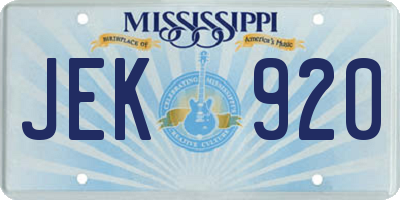 MS license plate JEK920