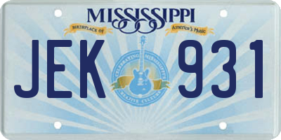 MS license plate JEK931