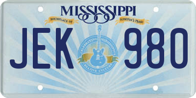 MS license plate JEK980