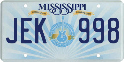 MS license plate JEK998