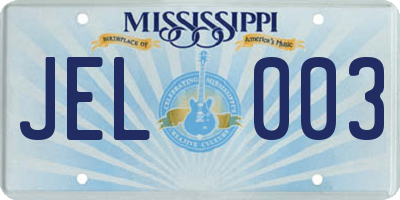 MS license plate JEL003