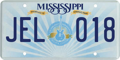 MS license plate JEL018