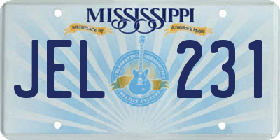 MS license plate JEL231