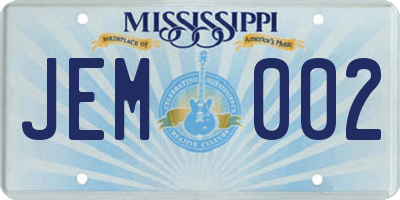MS license plate JEM002