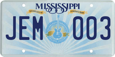 MS license plate JEM003