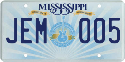 MS license plate JEM005