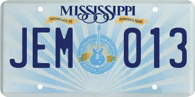 MS license plate JEM013