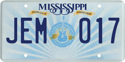 MS license plate JEM017
