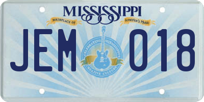 MS license plate JEM018