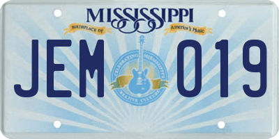 MS license plate JEM019