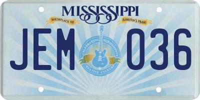 MS license plate JEM036