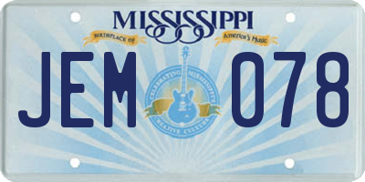 MS license plate JEM078