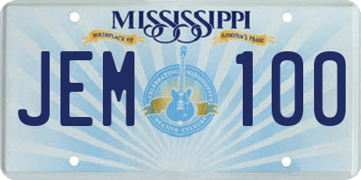 MS license plate JEM100